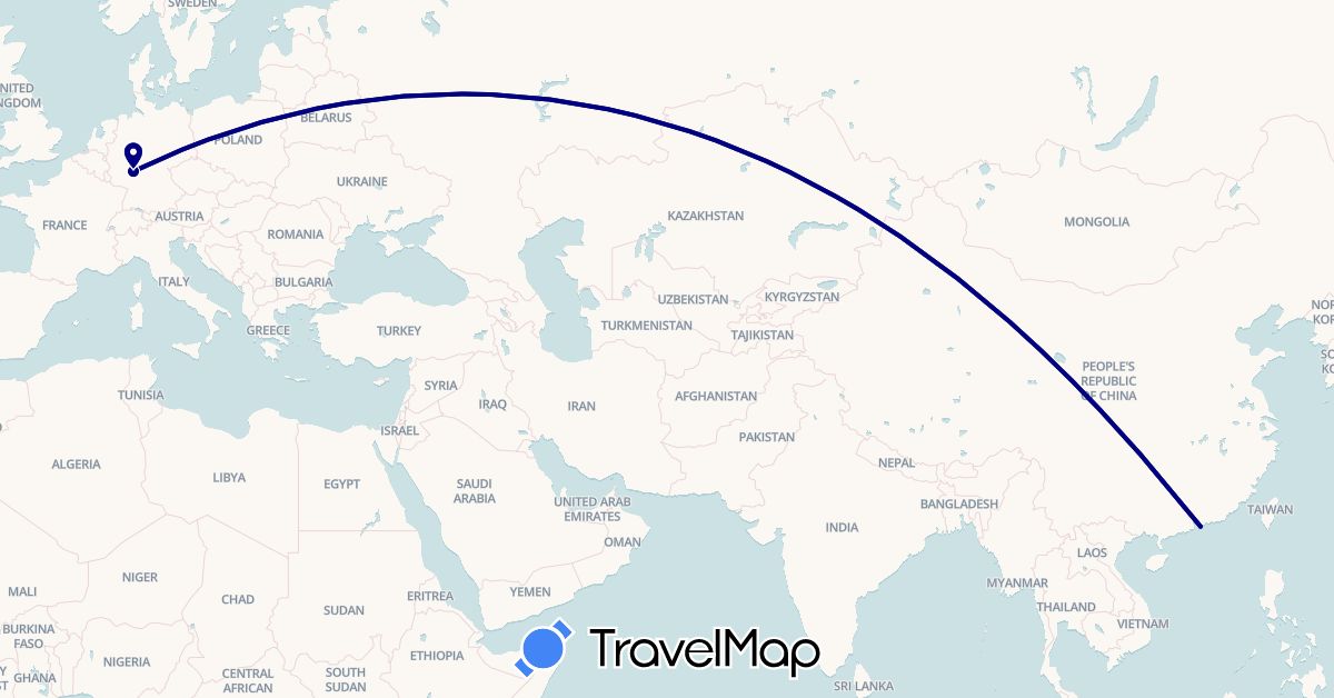 TravelMap itinerary: driving in Germany, Hong Kong (Asia, Europe)